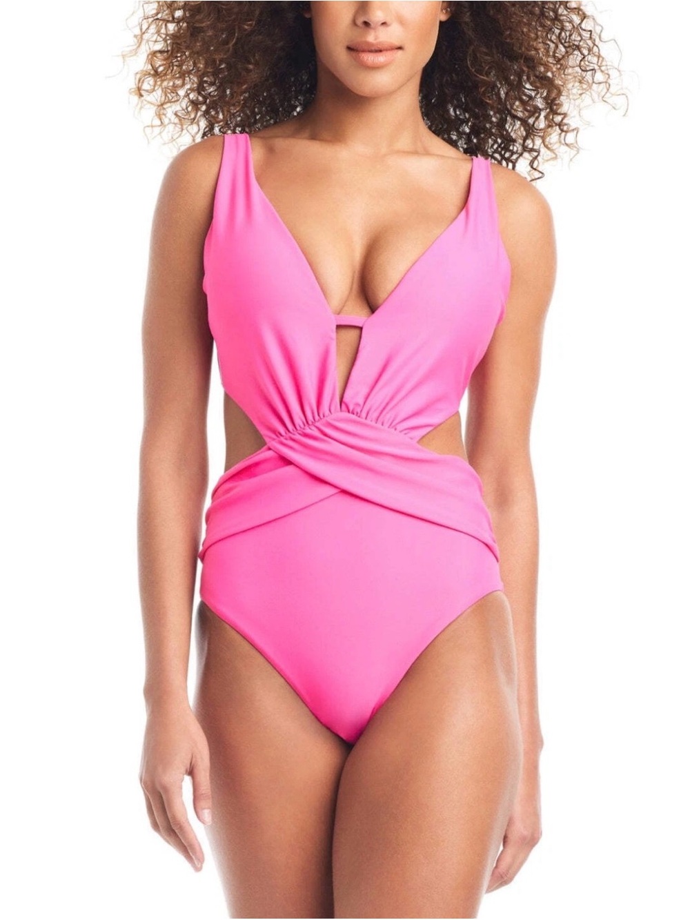 Bar III Hot Pink Twist-Front One-Piece Swimsuit